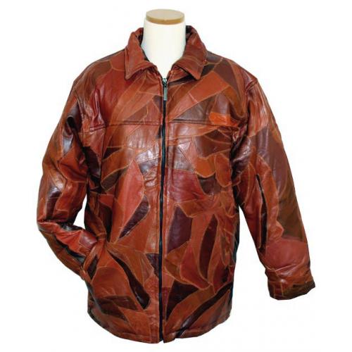 Mark Andre Cognac Leather Patchwork Bomber Length Jacket